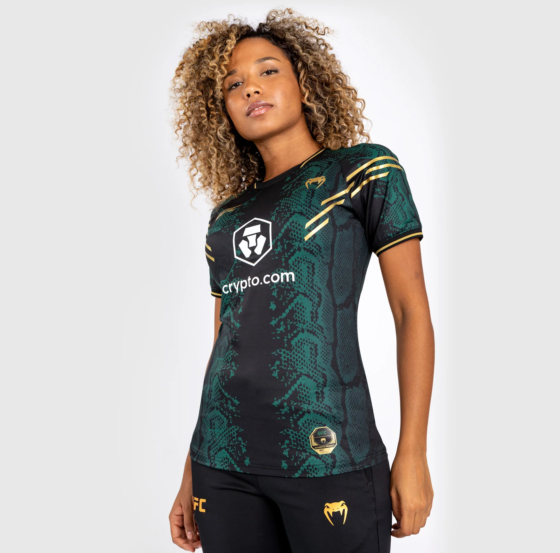 UFC Adrenaline by Venum Personalized Authentic Fight Night Women's Walkout Jersey - Emerald Edition - Grün/Schwarz/Gold - Image 3
