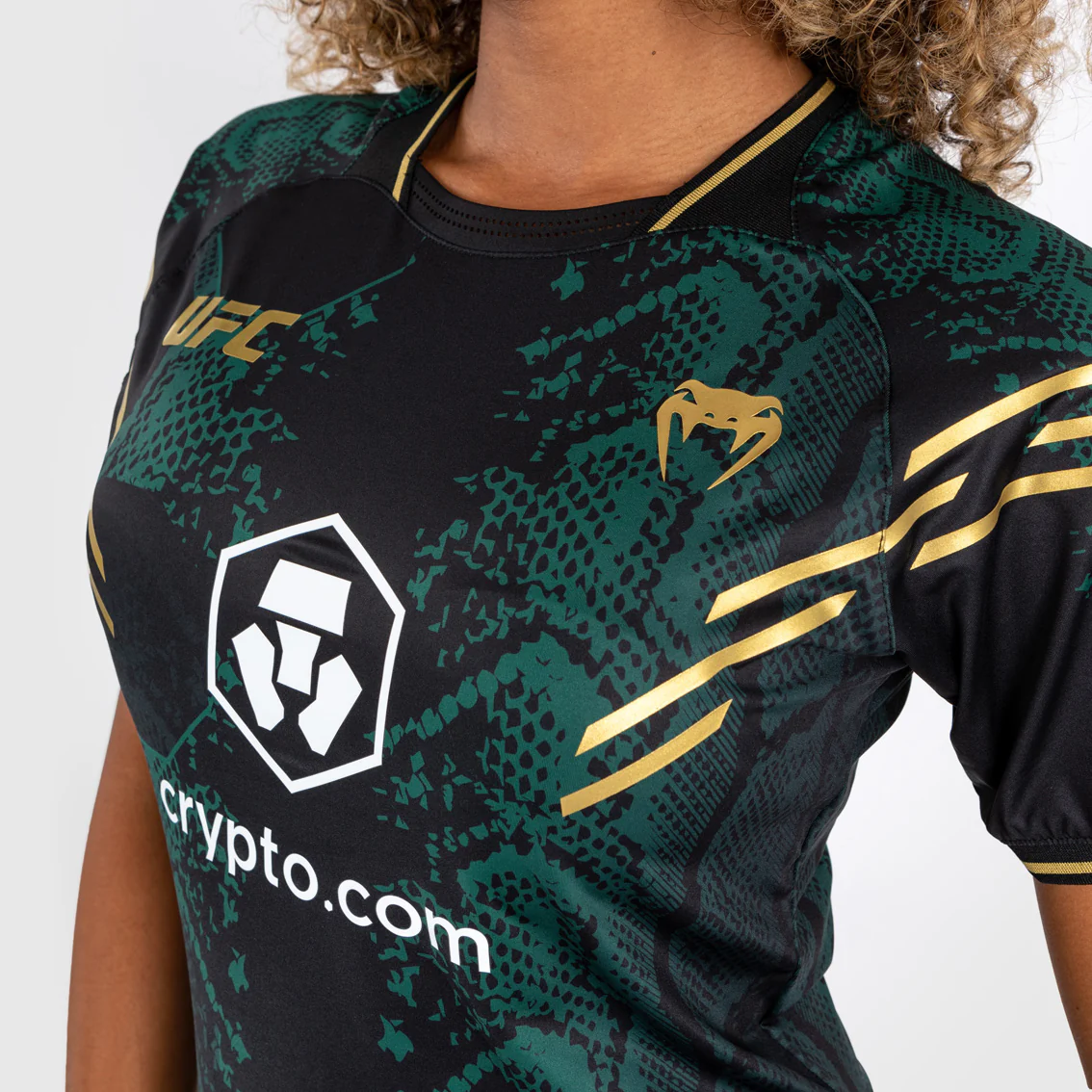 UFC Adrenaline by Venum Personalized Authentic Fight Night Women's Walkout Jersey - Emerald Edition - Grün/Schwarz/Gold - Image 4