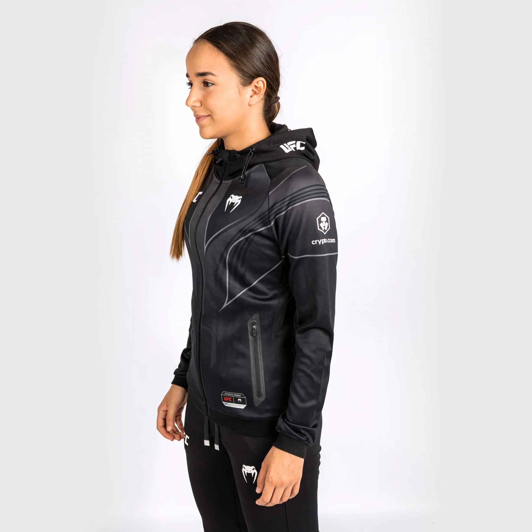 UFC Venum personalisierte authentische Fight Night 2.0 Frauen Walkout Hoodie - schwarz - Image 5