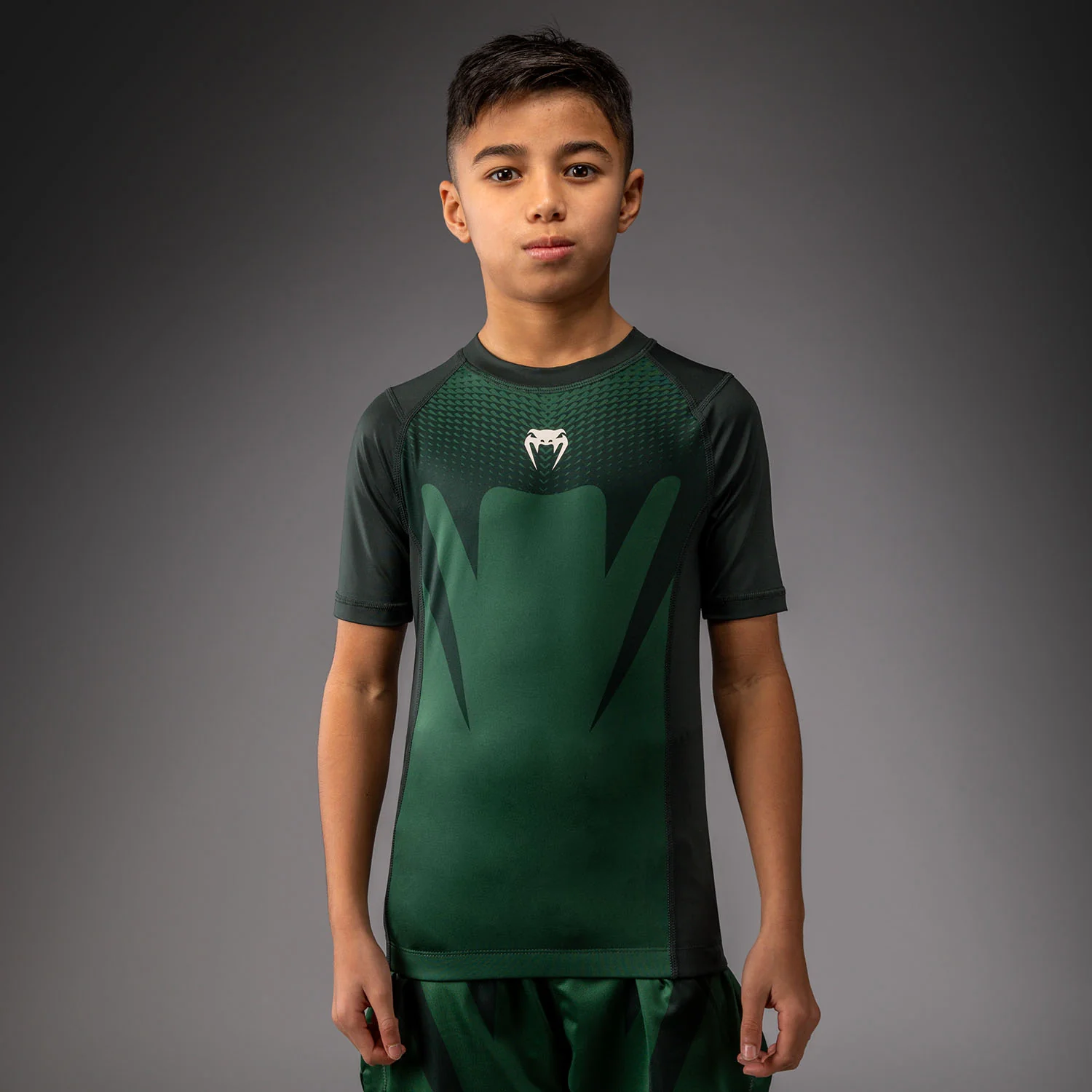Venum Attack Kinder Kurzarm Rashguard - Waldgrün/Off Weiß