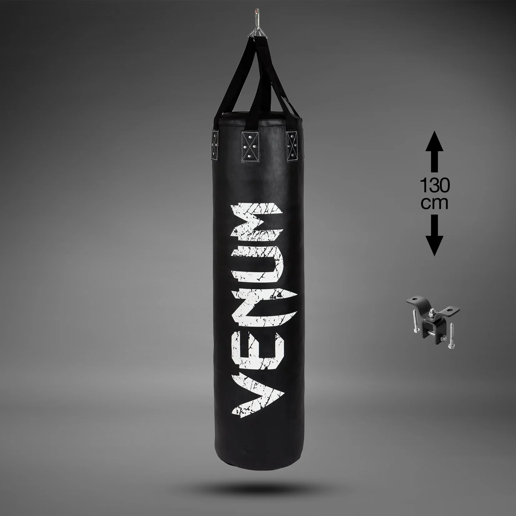 Venum Challenger Boxsack + Deckenhaken - Schwarz/Weiß - 130 cm - Gefüllt