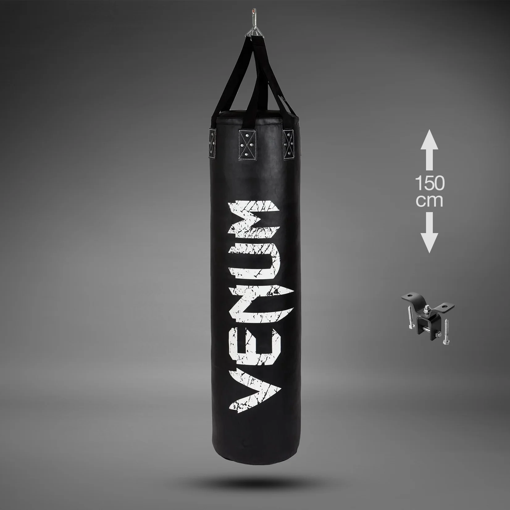 Venum Challenger Boxsack + Deckenhaken - Schwarz/Weiß - 150 cm - Gefüllt