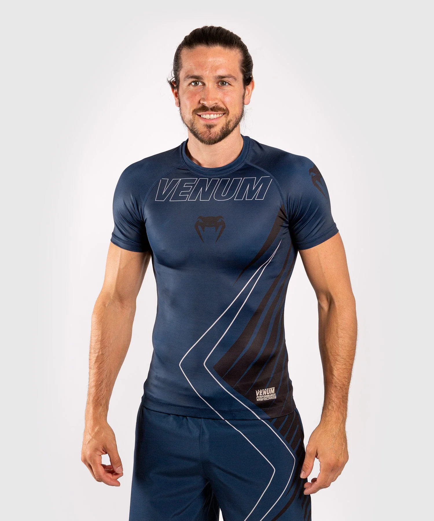 Venum Contender 5.0 Rashguard - Kurze Ärmel - Marineblau/sand