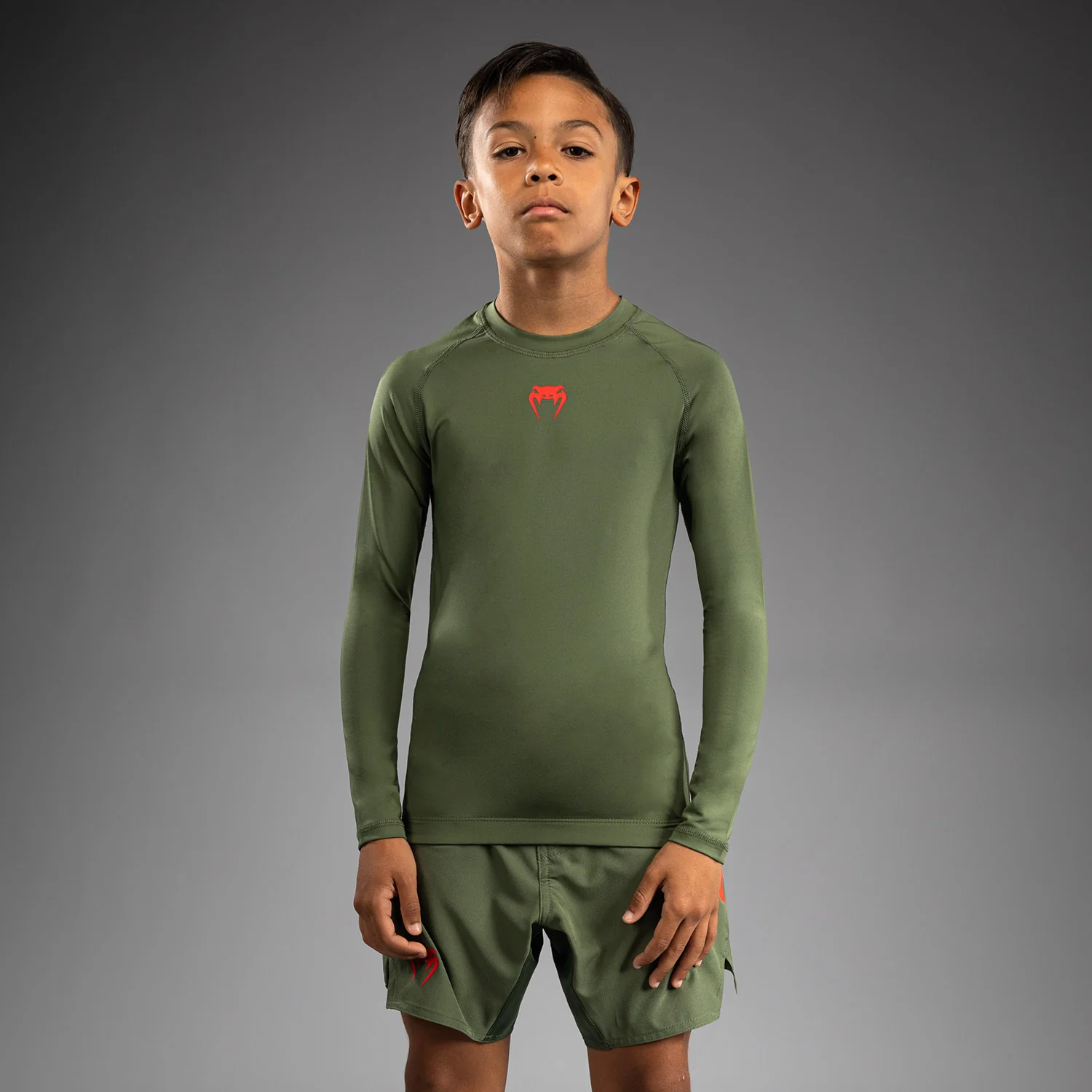 Venum Contender Kinder Rashguards Lange Ärmel - Army Green/Orange