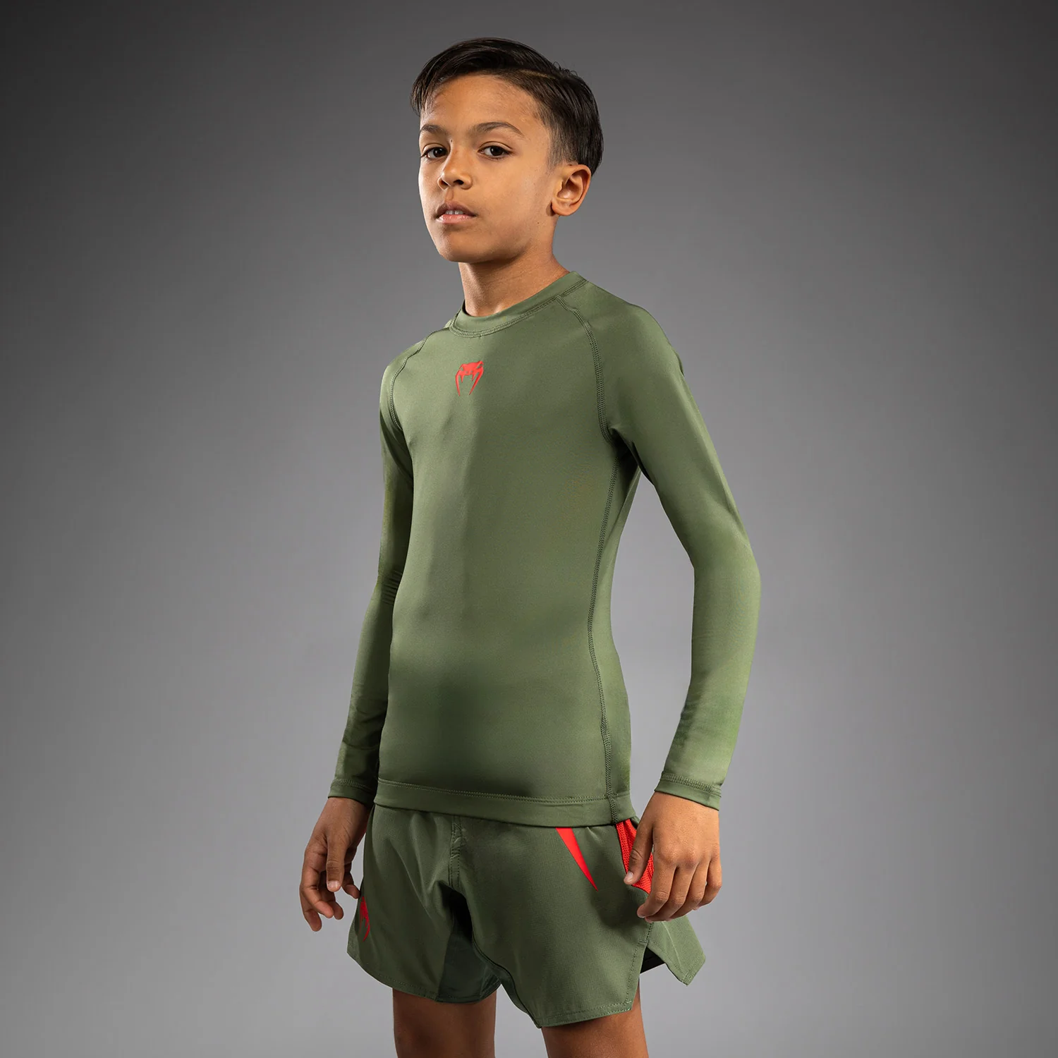 Venum Contender Kinder Rashguards Lange Ärmel - Army Green/Orange - Image 2