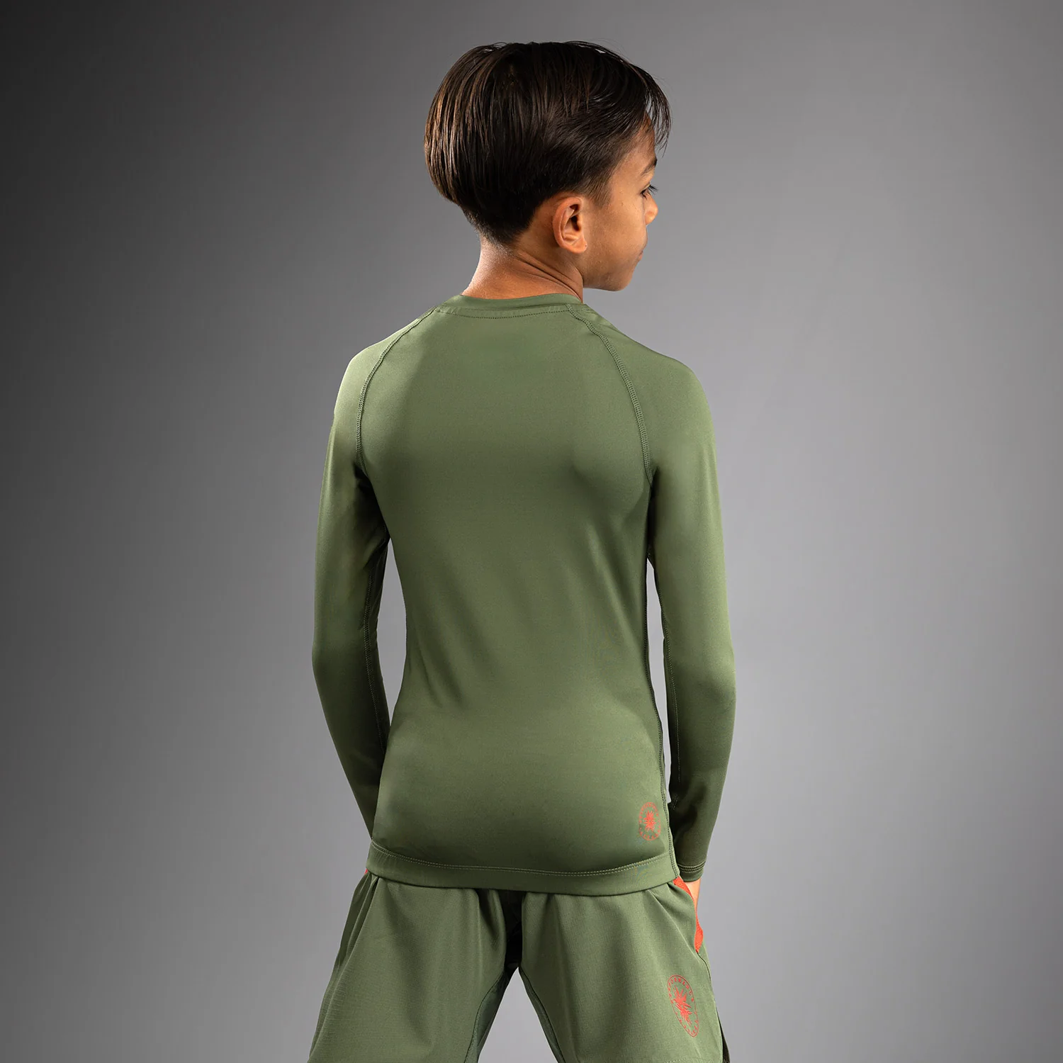 Venum Contender Kinder Rashguards Lange Ärmel - Army Green/Orange - Image 3