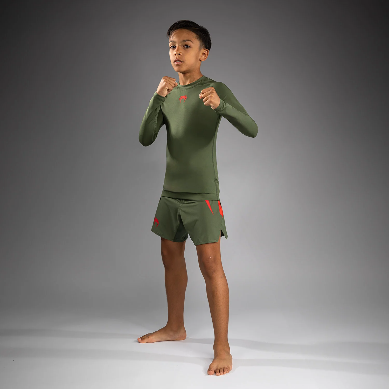 Venum Contender Kinder Rashguards Lange Ärmel - Army Green/Orange - Image 4