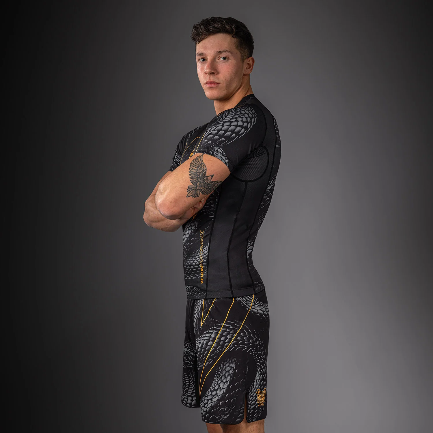 Venum Matupa Kurzarm Rashguard - Schwarz/Grau/Gold - Image 3