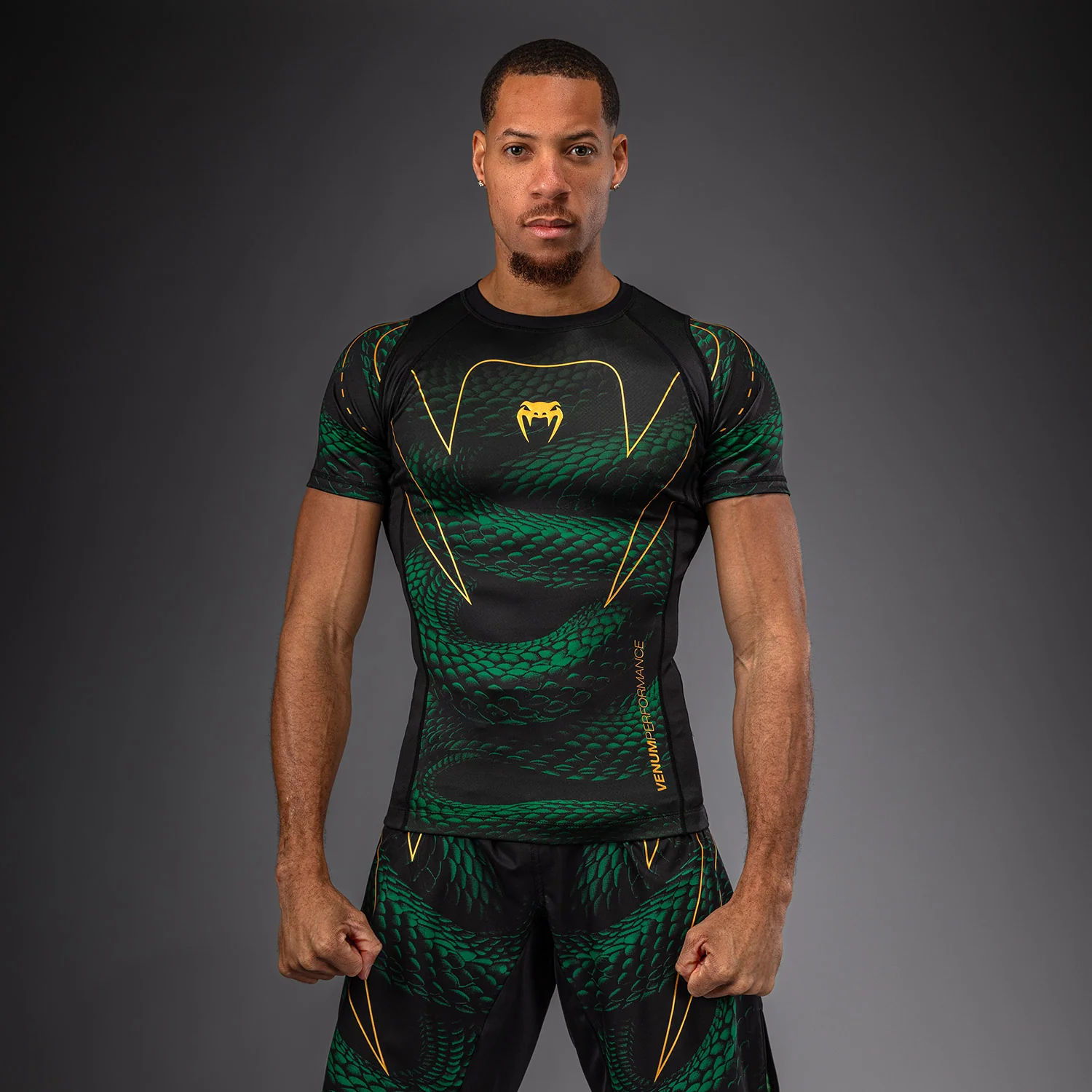 Venum Matupa Kurzarm Rashguard - Schwarz/Grün/Gold