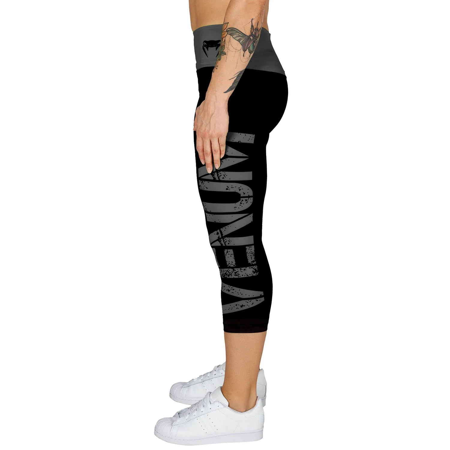 Venum Power Kurze Leggings - Schwarz/Grau - Image 3