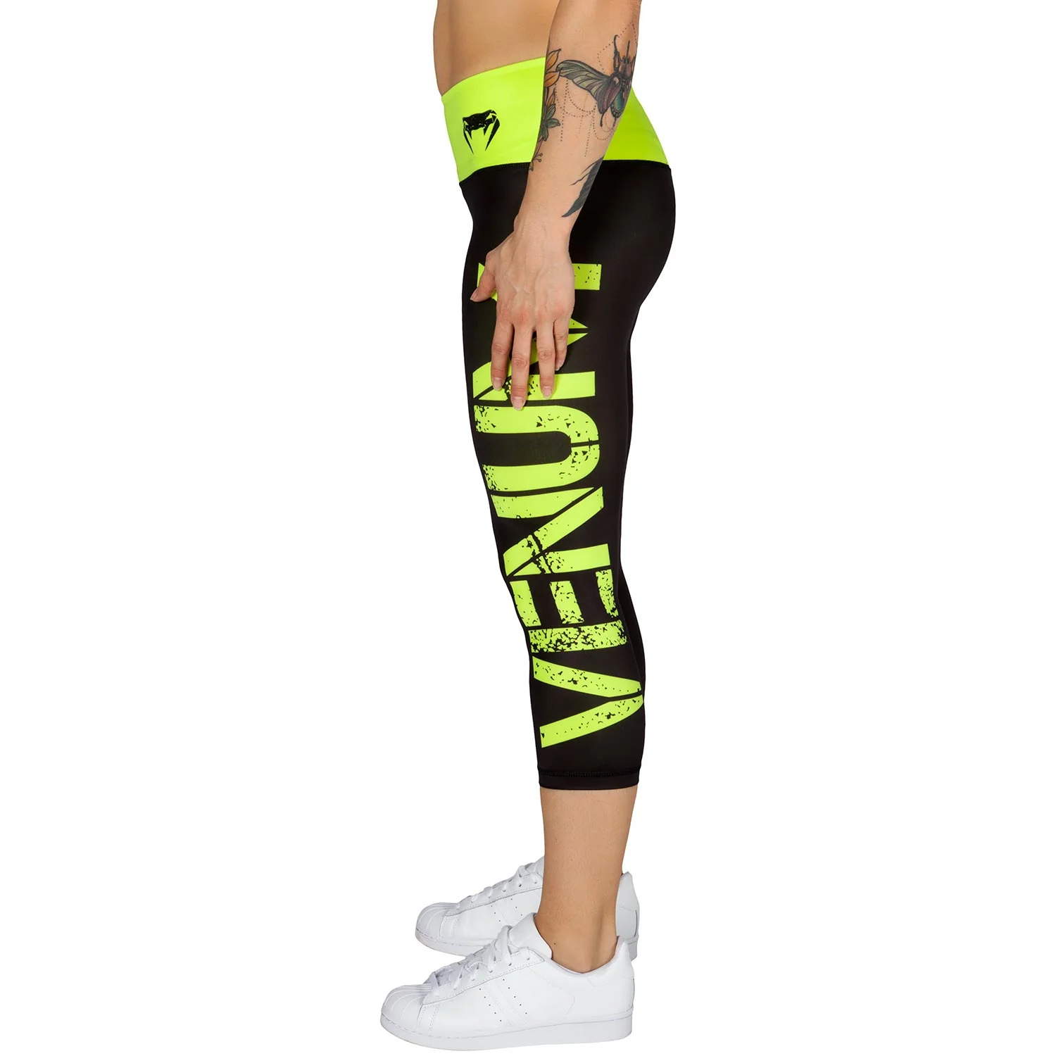 Venum Power Kurze Leggings - Schwarz/Neongelb - Image 3