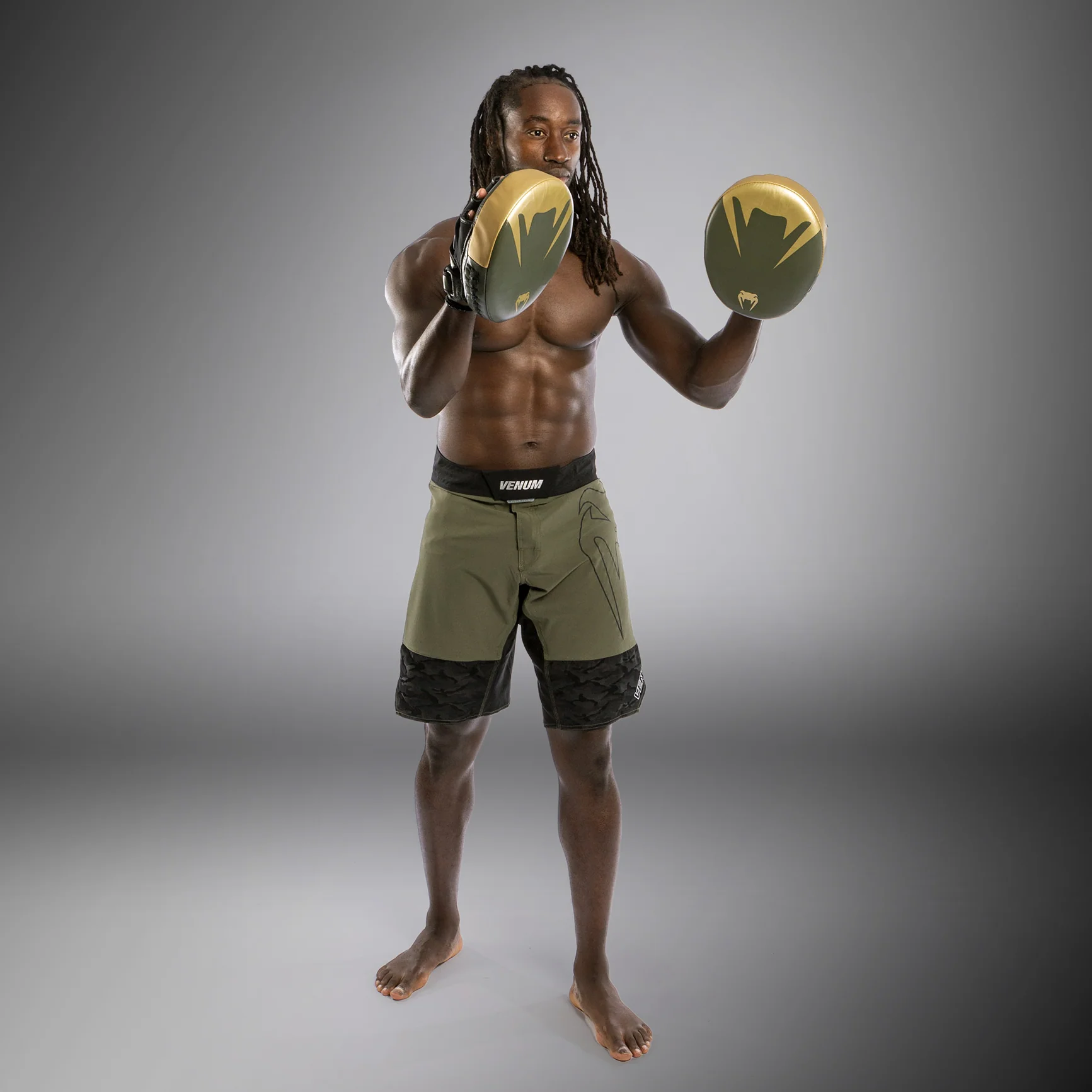 Venum Pro Boxing - Large Punch Mitts (Paar) - Khaki/Gold - Image 7