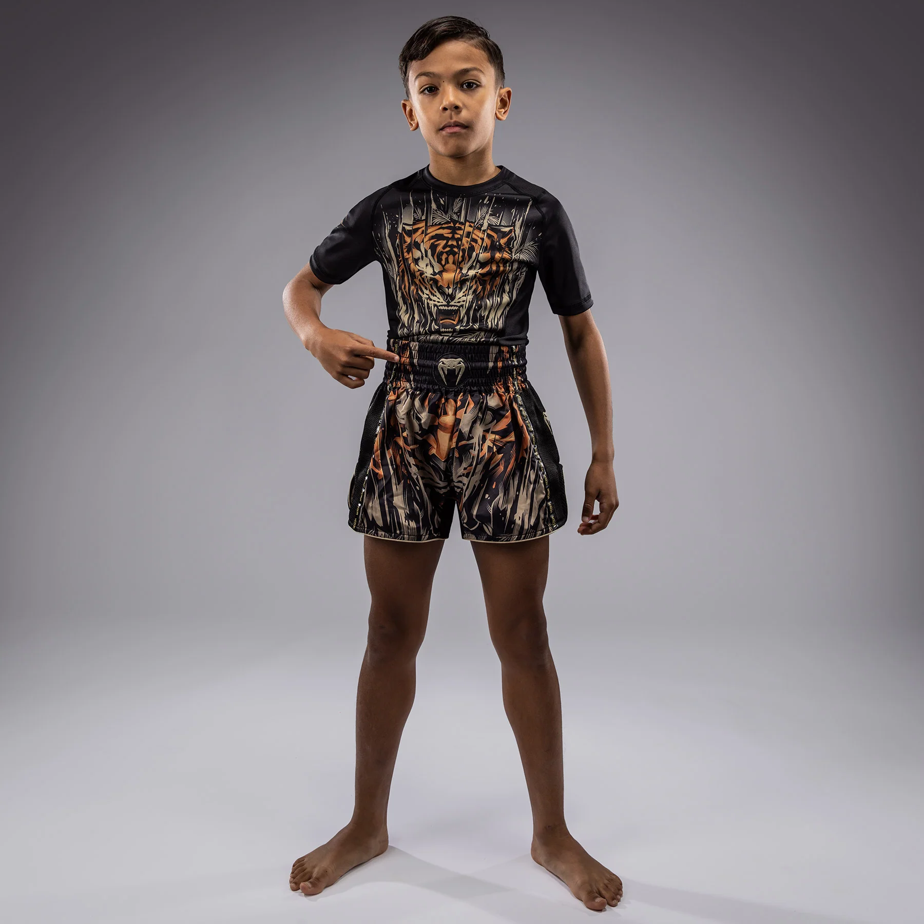 Venum Tiger Kinder Muay Thai Shorts - Schwarz/Neon Orange