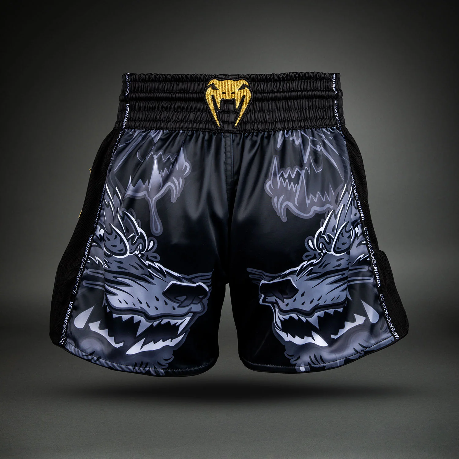 Venum Wolf Atak Muay-Thai-Shorts – Schwarz/Grau - Image 4
