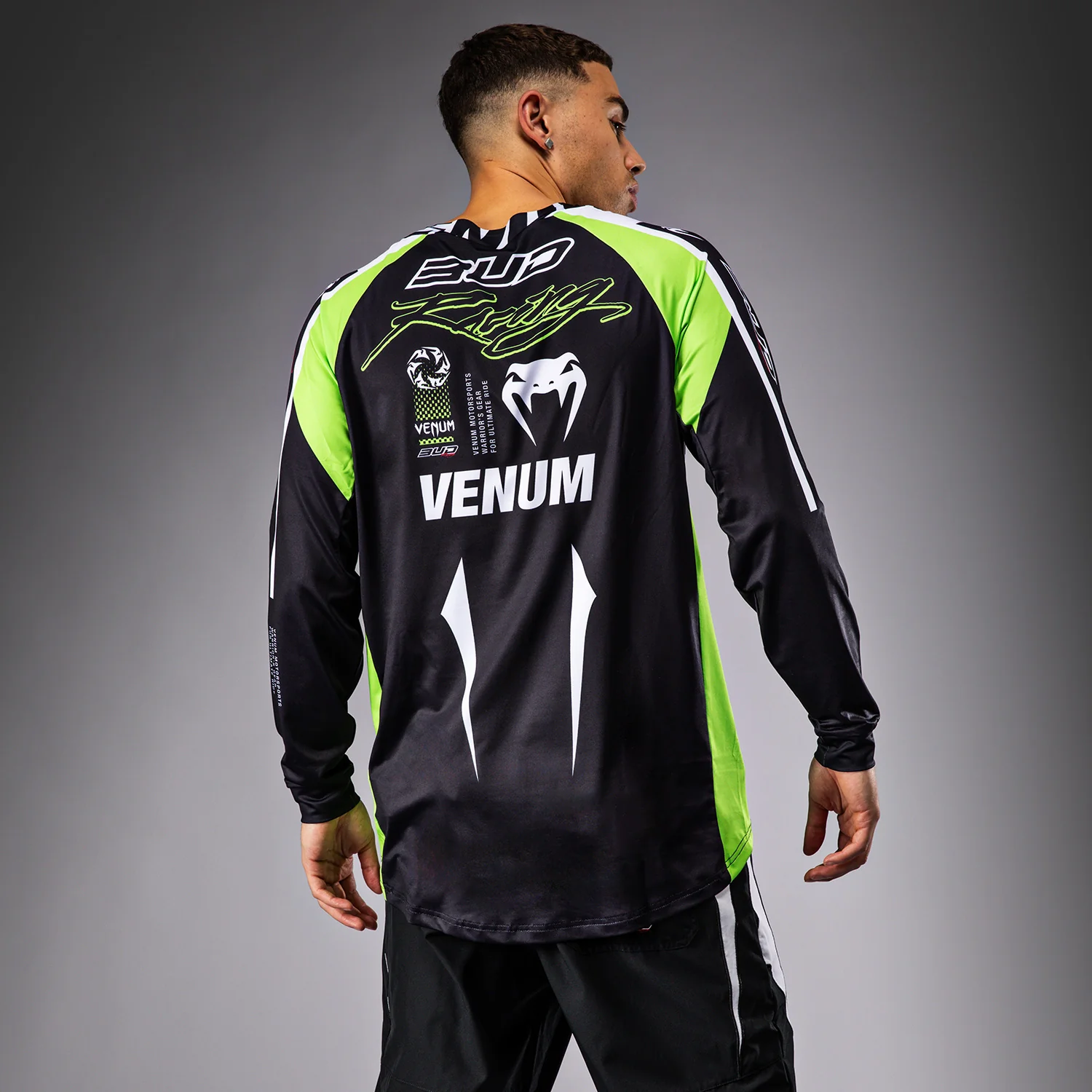 Venum x Bud Racing Herren Dry-Tech T-Shirt - Schwarz/Weiß/Limettengrün - Image 3