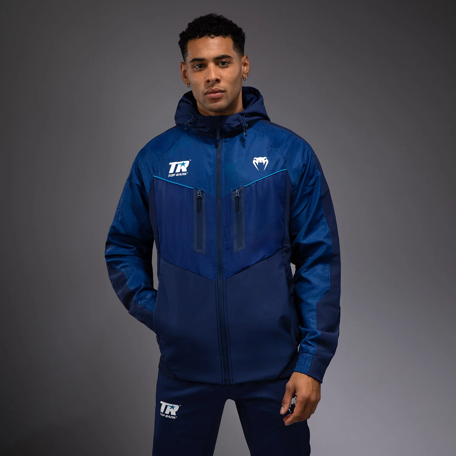 Venum x Top Rank Original Herren Full Zip Hoodie - Marineblau - Image 3